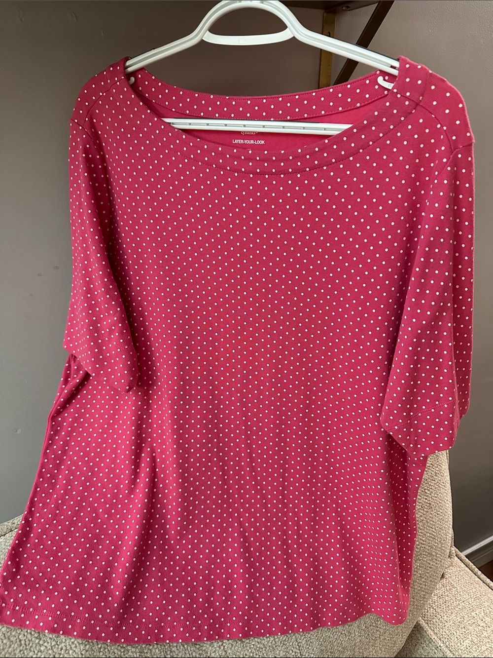 CJ Banks Raspberry Pink Polka Dot Short Sleeve Tee
